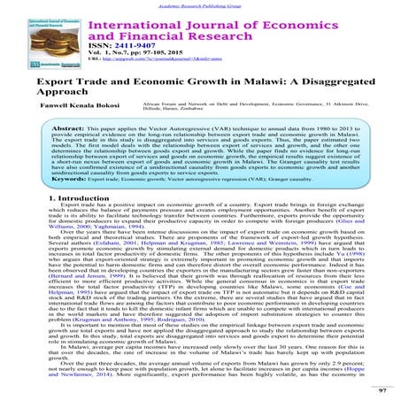 Export Trade and Economic Growth in Malawi: A Disaggregated Approach
