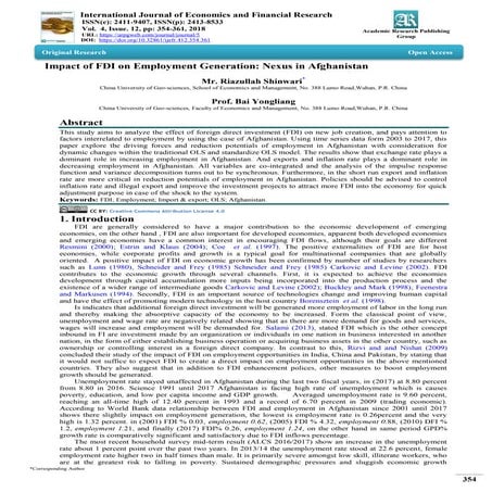 Impact of FDI on Employment Generation: Nexus in Afghanistan