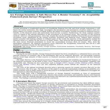 Are Foreign Securities A Safe Haven For A Rentier Economy? An Acceptability F...