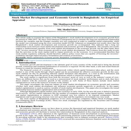 Stock Market Development and Economic Growth in Bangladesh: An Empirical Appr...