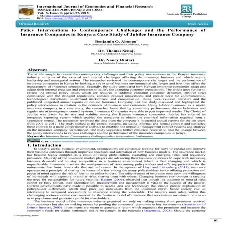 Policy Interventions to Contemporary Challenges and the Performance of Insura...