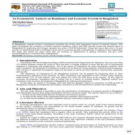 An Econometric Analysis on Remittance and Economic Growth in Bangladesh