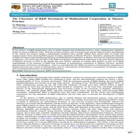 The Character of R&D Investment of Multinational Corporation in Shaanxi Province