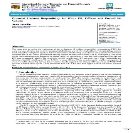 Extended Producer Responsibility for Waste Oil, E-Waste and End-of-Life Vehicles
