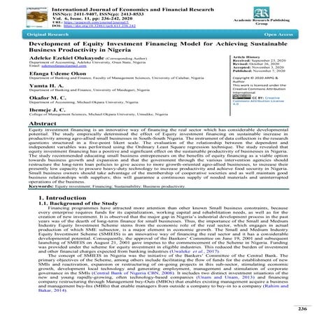Development of Equity Investment Financing Model For Achieving Sustainable Bu...