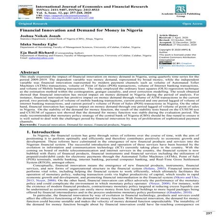 Financial Innovation and Demand for Money in Nigeria