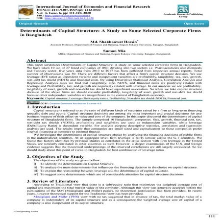 Determinants of Capital Structure: A Study on Some Selected Corporate Firms i...