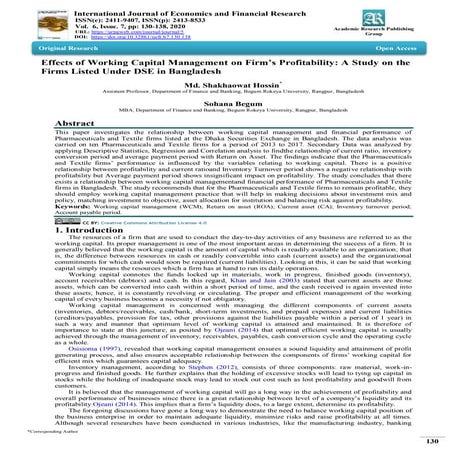 Effects of Working Capital Management on Firm’s Profitability: A Study on the...