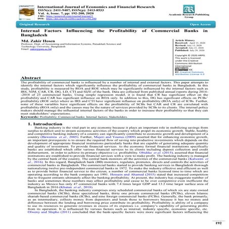 Internal Factors Influencing the Profitability of Commercial Banks in Bangladesh