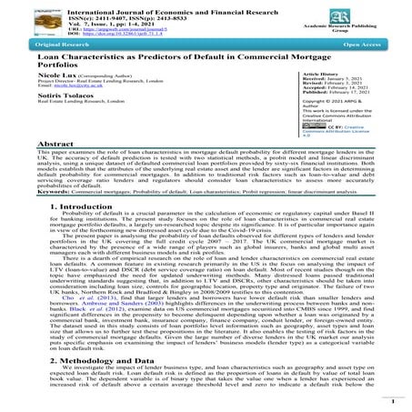 Loan Characteristics as Predictors of Default in Commercial Mortgage Portfolios