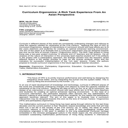 Curriculum Ergonomics: A Rich Task Experience From An Asian Perspective