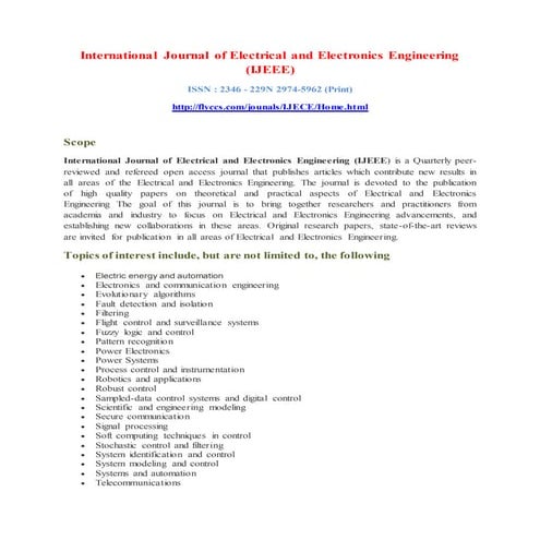 International Journal of Electrical and Electronics Engineering (IJEEE)