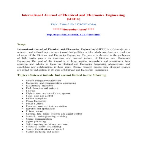 International Journal of Electrical and Electronics Engineering (IJEEE)