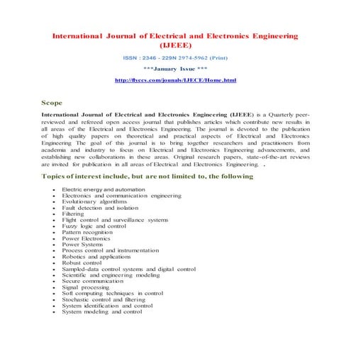 International Journal of Electrical and Electronics Engineering (IJEEE)