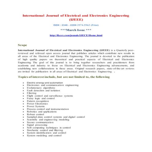 International Journal of Electrical and Electronics Engineering (IJEEE)