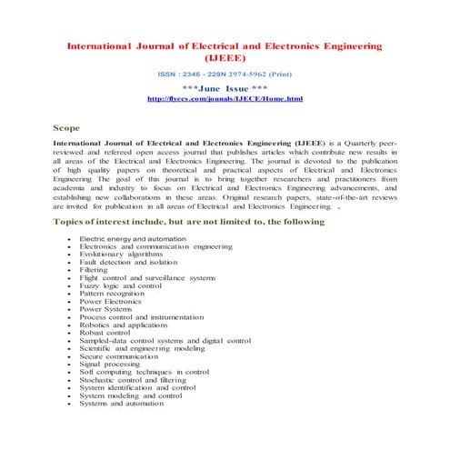 International Journal of Electrical and Electronics Engineering (IJEEE)
