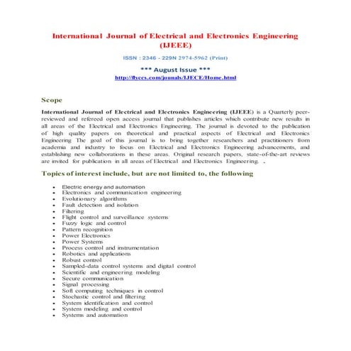 International Journal of Electrical and Electronics Engineering (IJEEE)