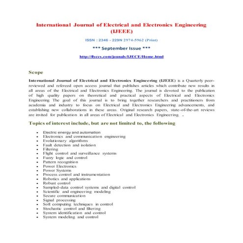 International Journal of Electrical and Electronics Engineering (IJEEE)