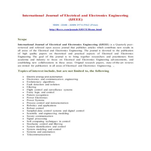 International Journal of Electrical and Electronics Engineering (IJEEE)