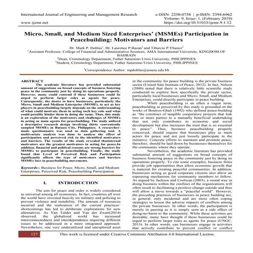 Micro, Small, and Medium Sized Enterprises’ (MSMEs) Participation in Peacebui...