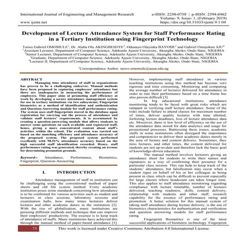 Development of Lecture Attendance System for Staff Performance Rating in a Te...