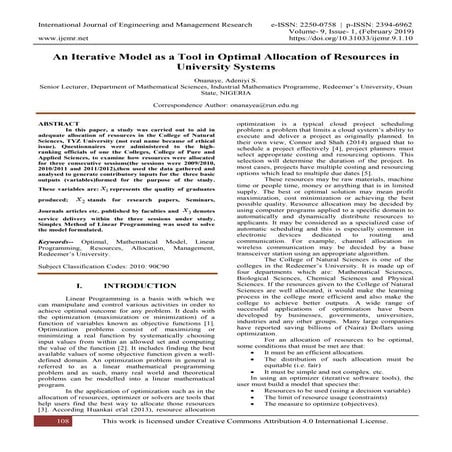 An Iterative Model as a Tool in Optimal Allocation of Resources in University...