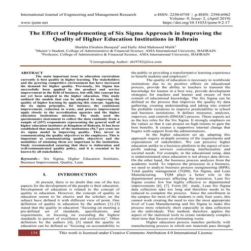The Effect of Implementing of Six Sigma Approach in Improving the Quality of ...