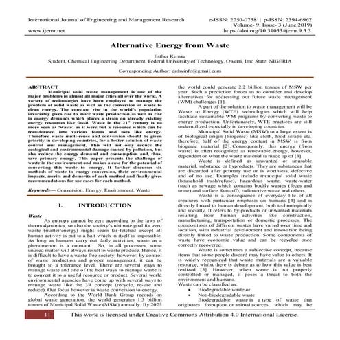 TRANSFORMING WASTE INTO ENERGY :THE ROLE OF INCINERATION IN ELECTRICITY ...