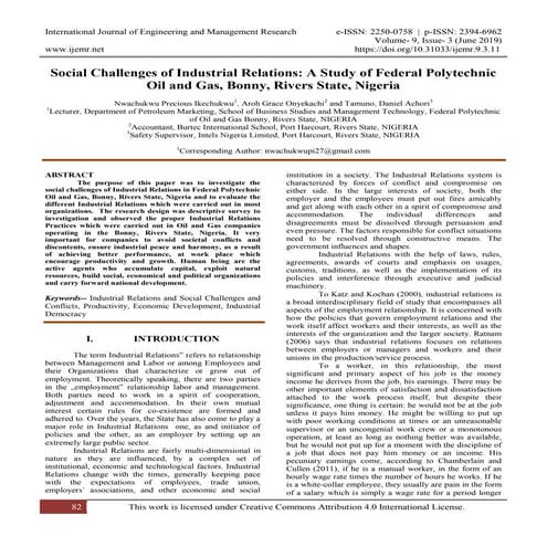 Social Challenges of Industrial Relations: A Study of Federal Polytechnic Oil...