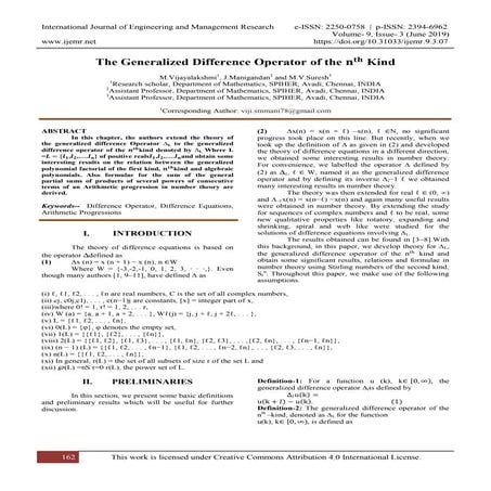 The Generalized Difference Operator of the 퐧 퐭퐡 Kind
