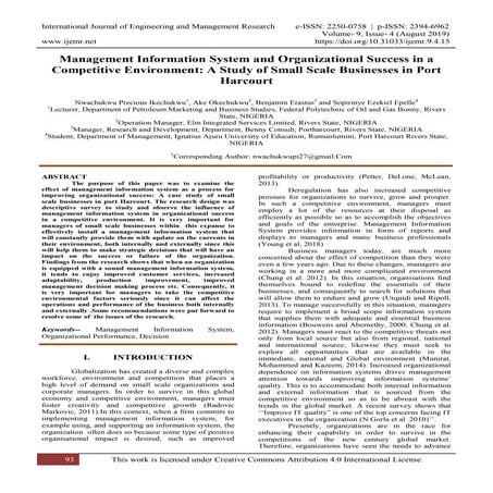Management Information System and Organizational Success in a Competitive Env...
