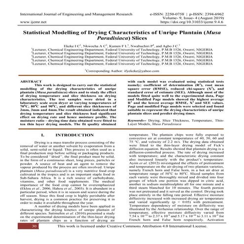 Drying Kinetics of Tomato Slices: Thin Layer Modelling of Temperature ...