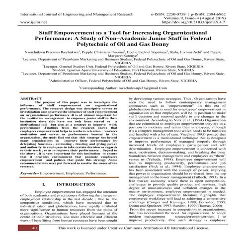 Staff Empowerment as a Tool for Increasing Orgarnizational Performance: A Stu...