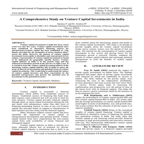 A Comprehensive Study on Venture Capital Investments in India | PDF