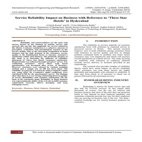 Service Reliability Impact on Business with Reference to „Three Star Hotels‟ ...