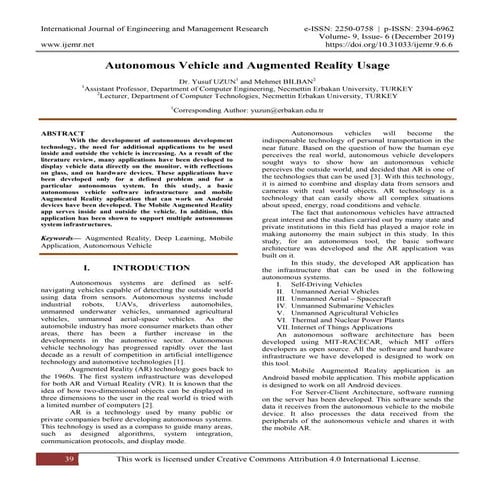 Autonomous Vehicle and Augmented Reality Usage