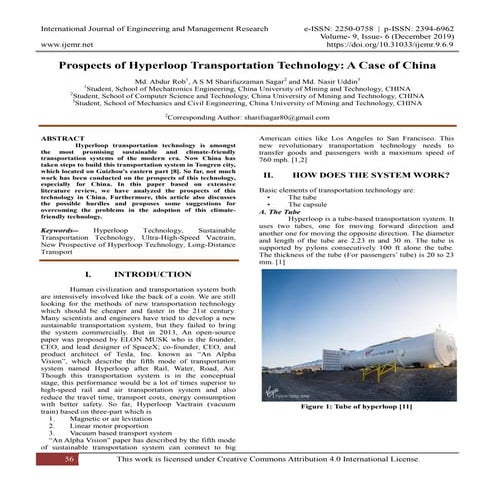 Prospects of Hyperloop Transportation Technology: A Case of China