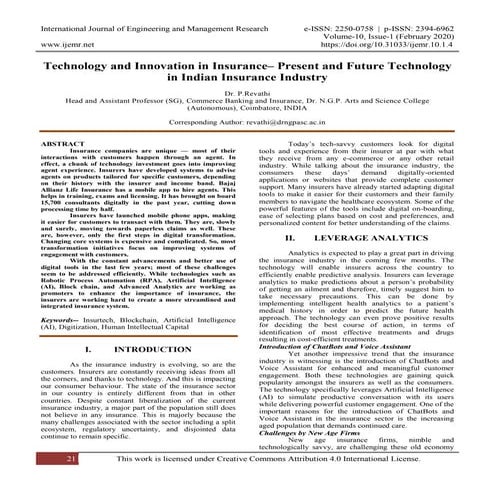 Technology and Innovation in Insurance– Present and Future Technology in Indi...