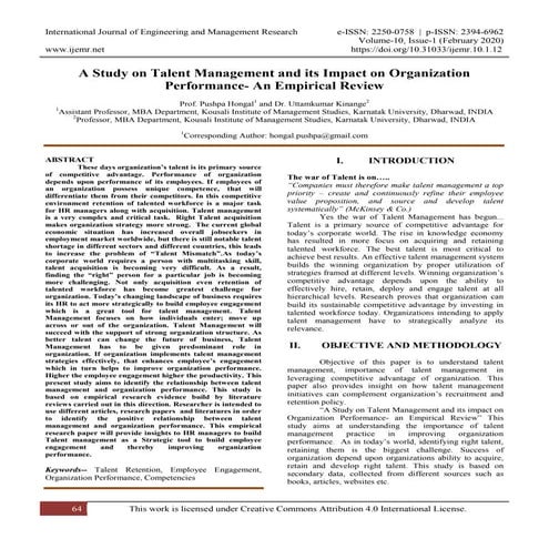 A Study on Talent Management and its Impact on Organization Performance- An E...