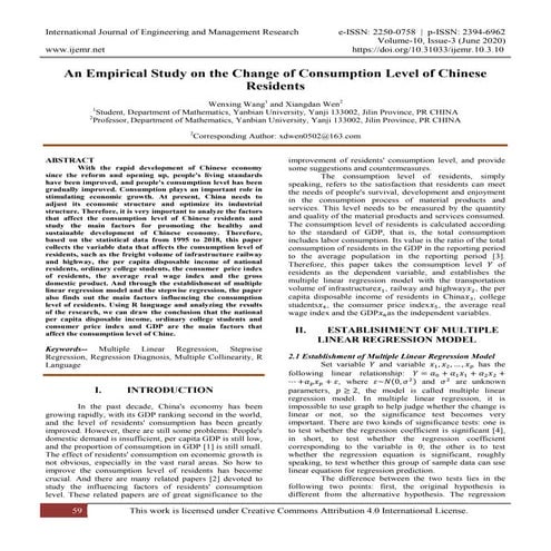 An Empirical Study on the Change of Consumption Level of Chinese Residents