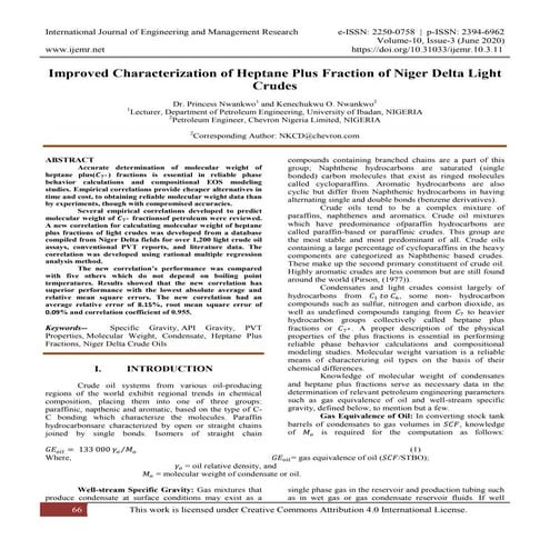 Improved Characterization of Heptane Plus Fraction of Niger Delta Light Crudes
