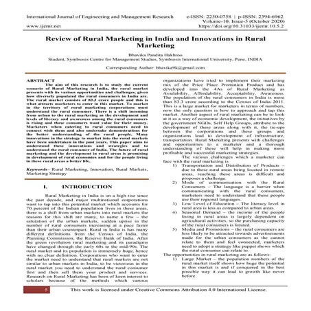 Review of Rural Marketing in India and Innovations in Rural Marketing | PDF