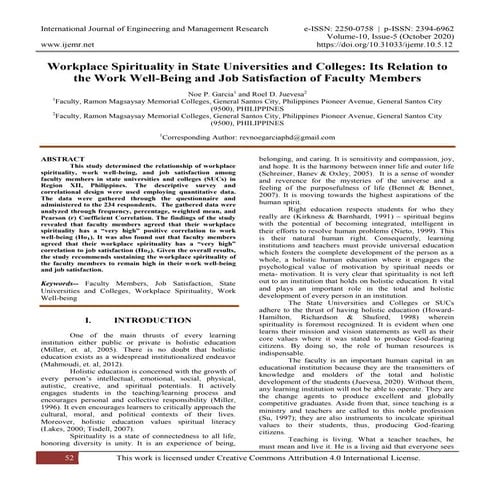 Workplace Spirituality in State Universities and Colleges: Its Relation to th...