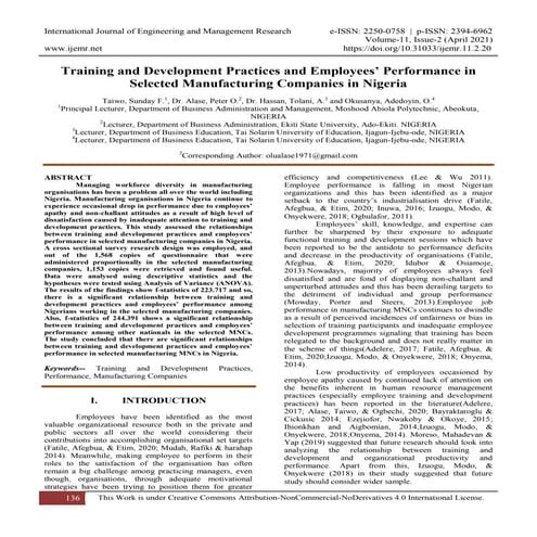 IMPACT OF TRAINING AND DEVELOPMENT PRACTICES ON EMPLOYEES’ PERFORMANCE ...