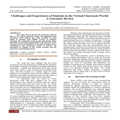 Challenges and Experiences of Students in the Virtual Classroom World: A Lite...