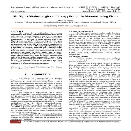 Six Sigma Methodologies and its Application in Manufacturing Firms