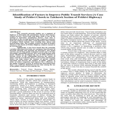 Identification of Factors to Improve Public Transit Services (A Case Study of...