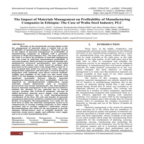 The Impact of Materials Management on Profitability of Manufacturing ...