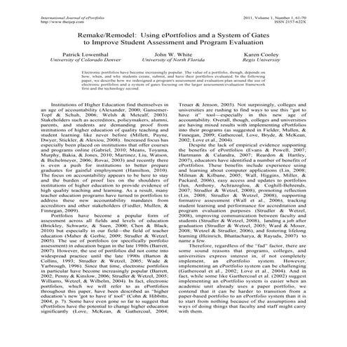 Remake / remodel: Using eportfolios and a system of gates to improve student ...