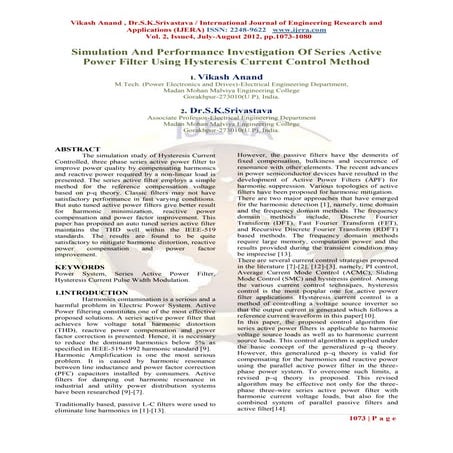 Simulation And Performance Investigation Of Series Active Power Filter Using ...